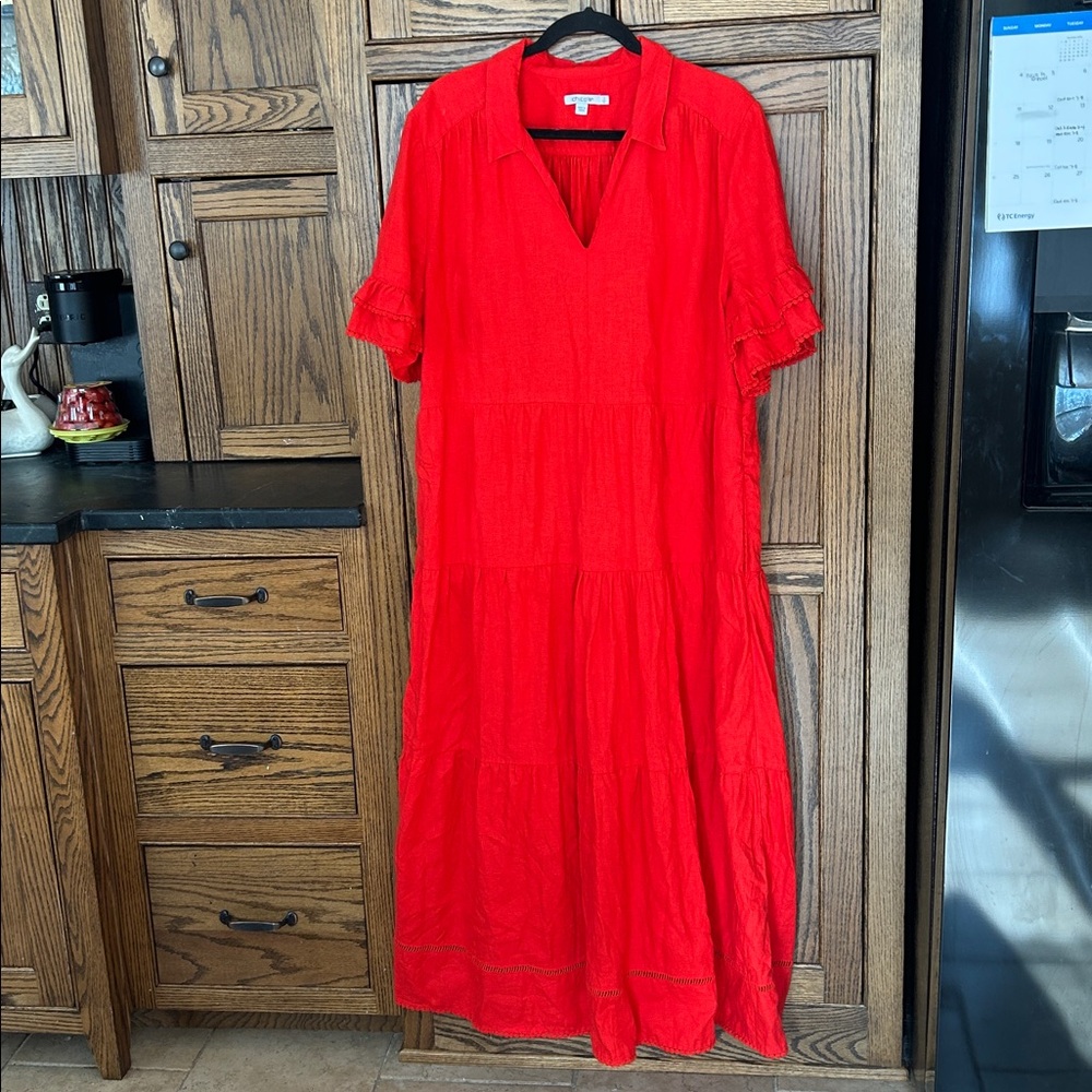 Chico's Red Tiered Maxi Dress with V-Neck Collar - Picture 2 of 9